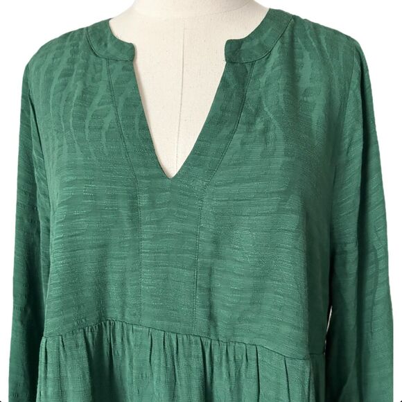 Anthropologie Maeve Amber Tiered Tunic Mini Dress in Emerald Green Size Large - Picture 2 of 5